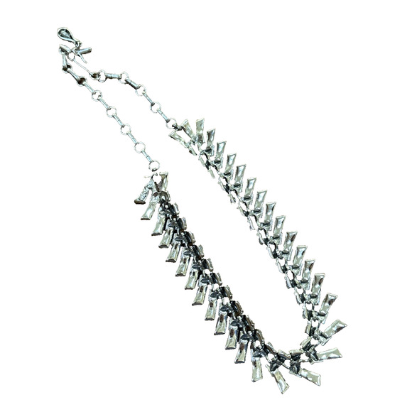 Vintage Coro Necklace Textured Silvertone Egyptian Revival Choker Collar 17" - Picture 5 of 8